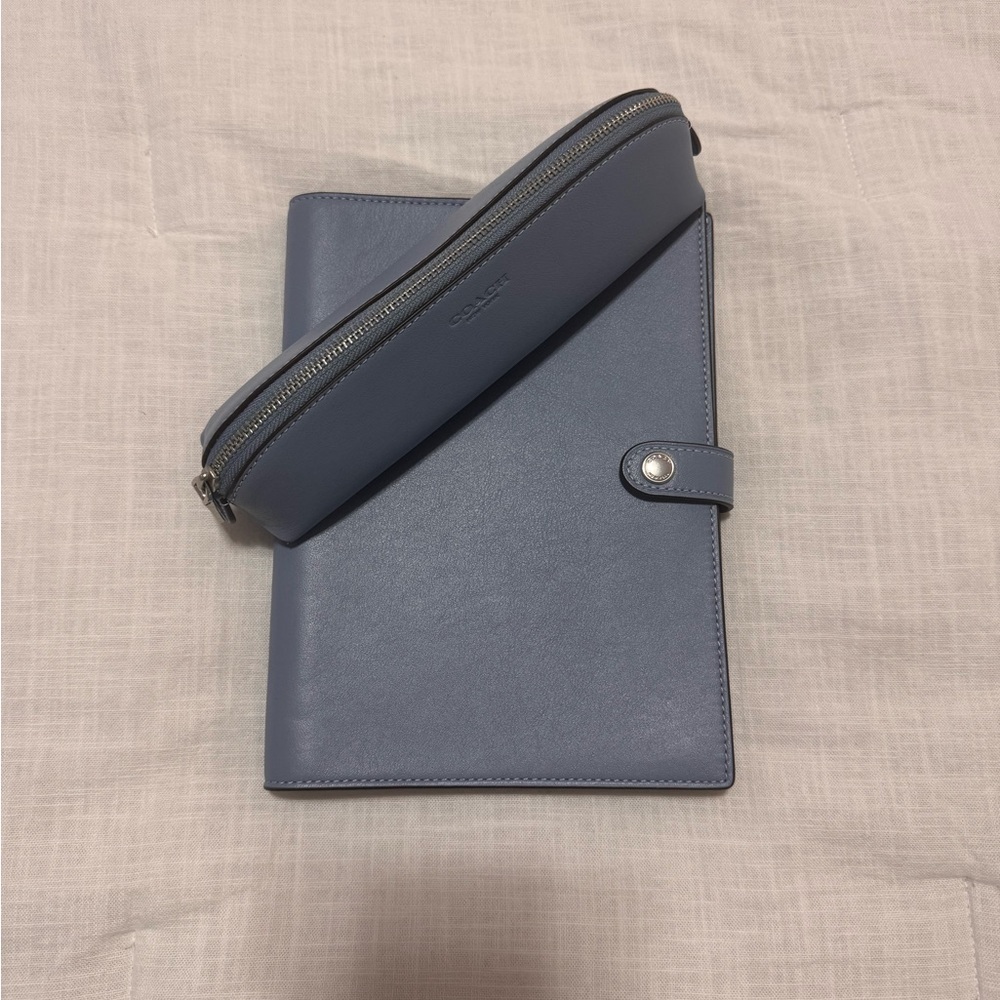 Coach Slate Blue Leather Wallet and Pouch